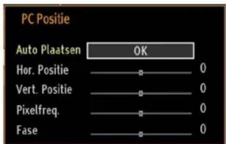 PC Positie Auto Plaatsen OK Hor. Positie 0 Vert. Positie 0 Pixelfreq. 0 Fase 0
