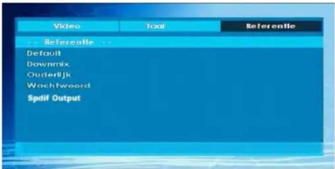 Video Tool Referentie -- Referentie -- Default Downmix Ouderlijk Wachtwoord Spdif Output