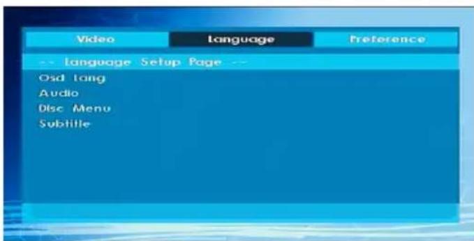 Video Language Preference -- Language Setup Page -- Osd Lang Audio Disc Menu Subtitle