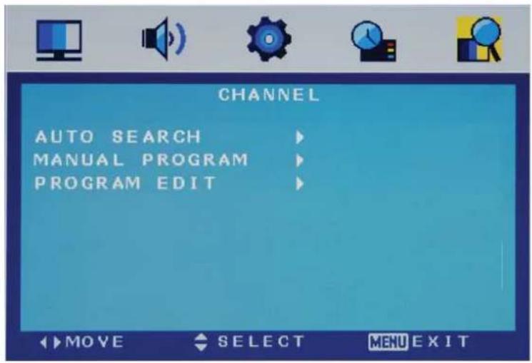 CHANNEL AUTO SEARCH MANUAL PROGRAM PROGRAM EDIT MOVE SELECT MENU EXIT