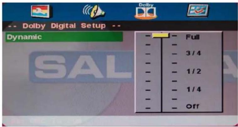 Dolby Digital Setup Dynamic Full 3/4 1/2 1/4 Off