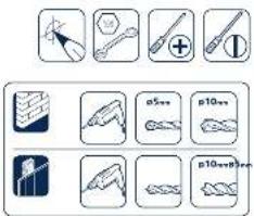 Diagram showing various electrical circuit components with icons and labels, including screwdriver, switch, resistor, and motor.