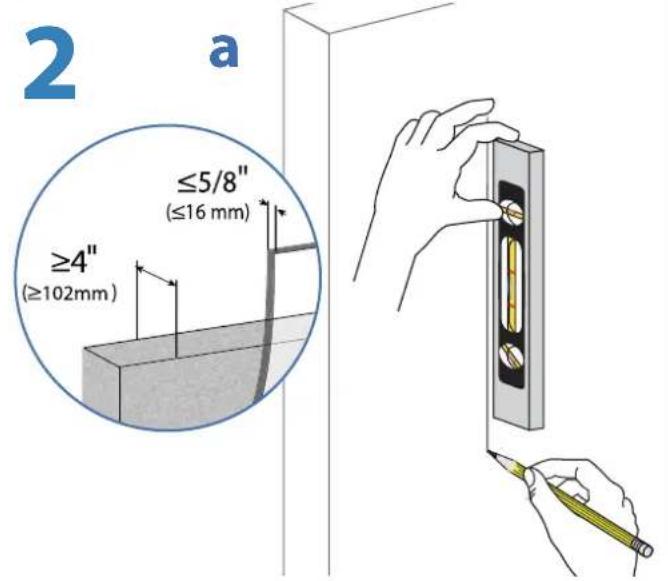 2 a ≤5/8" (≤16 mm) ≥4" (≥102mm)