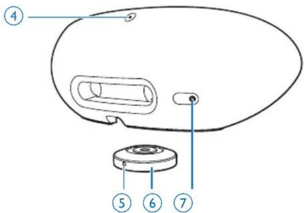 Diagram of a device component with numbered parts labeled 4, 5, 6, and 7 pointing to specific parts.