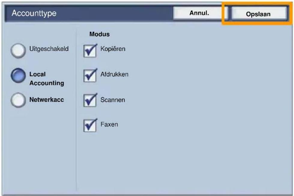 Accounttype Annul. Opslaan Modus Uitgeschakeld Kopieren Local Accounting Afdrukken Netwerkacc Scannen Faxen
