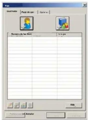 Fax Destination | Page de gar | Options | Numero de les Nom | Grupps Aida Preferences Of Annuler