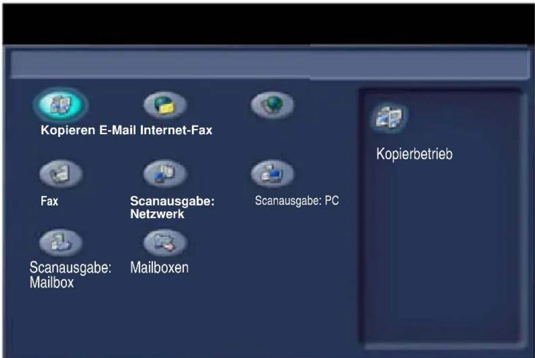 Kopieren E-Mail Internet-Fax Fax Scanausgabe: Netzwerk Scanausgabe: PC Scanausgabe: Mailbox Mailboxen Kopierbetrieb