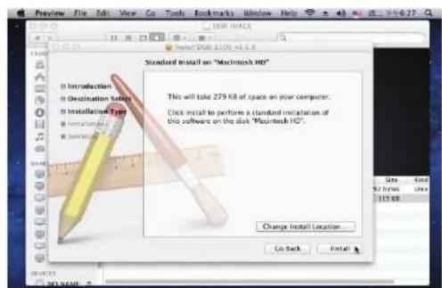 Standard Install on "Macintosh HD" This will take 279 KB of space on your computer. Click install to perform a standard installation of this software on the disk "Macintosh HD". Change Install Location Go Back Install