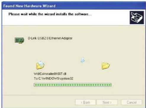Found New Hardware Wizard Please wait while the wizard installs the software... D-Link USB2.0 Ethernet Adapter WdiCo installed@01007.dll To C:\wINDOW5\system32 < Back Next > Cancel