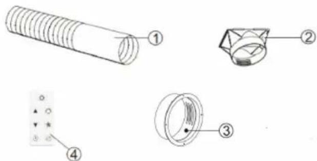 Technical diagram showing four labeled components of a mechanical or electrical component, including threaded tube, cross-sectional view, and circular ring.