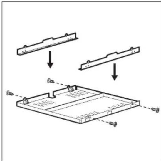 Technical diagram showing assembly steps of a mechanical component with labeled parts and directional arrows indicating motion.