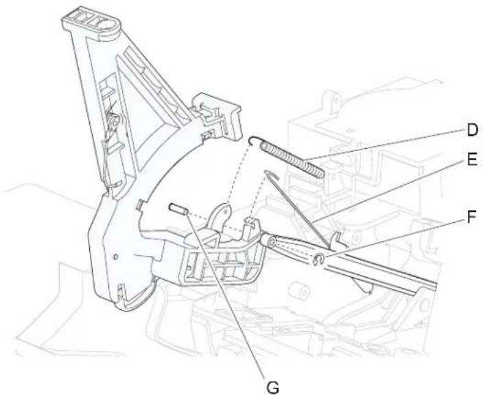 Technical diagram of a mechanical assembly with labeled parts D, E, F, and G