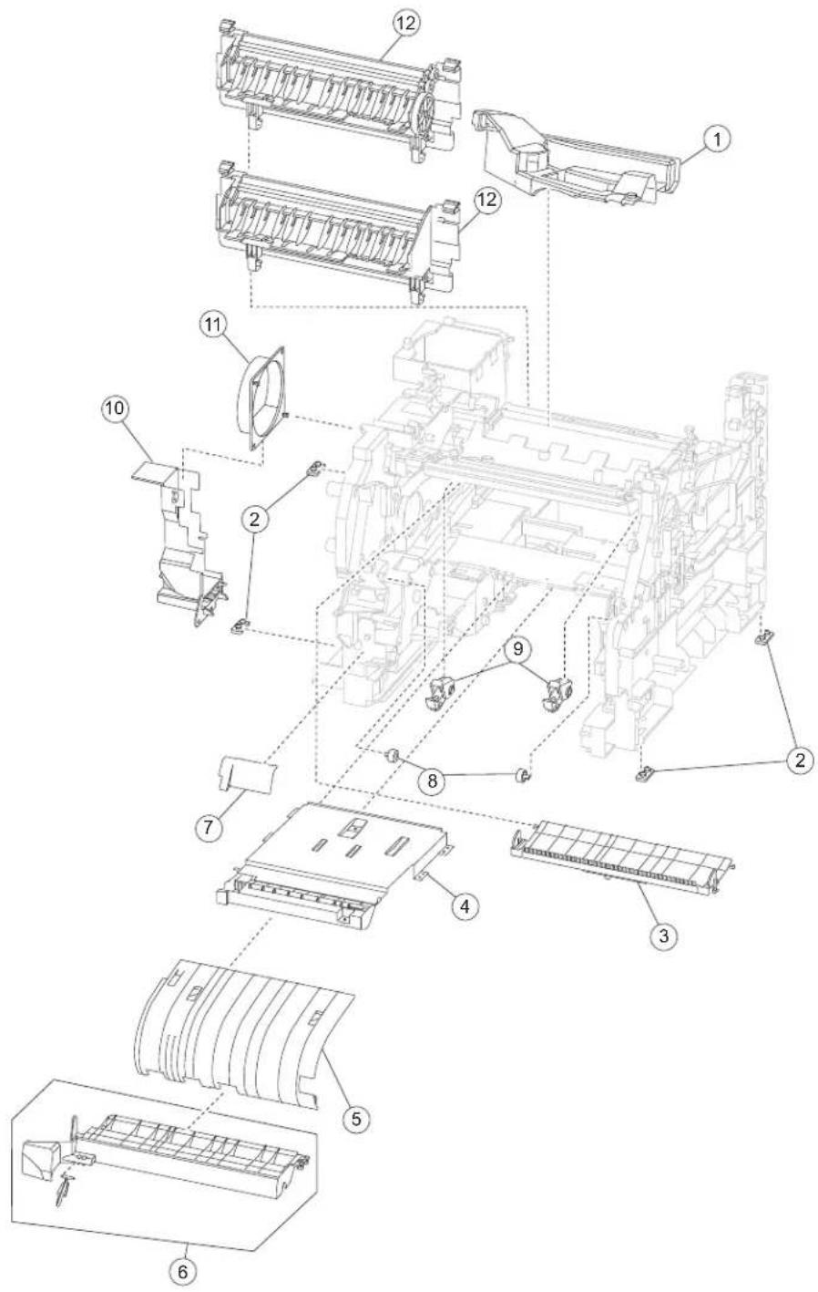 Exploded view diagram of a mechanical assembly with numbered components for identification