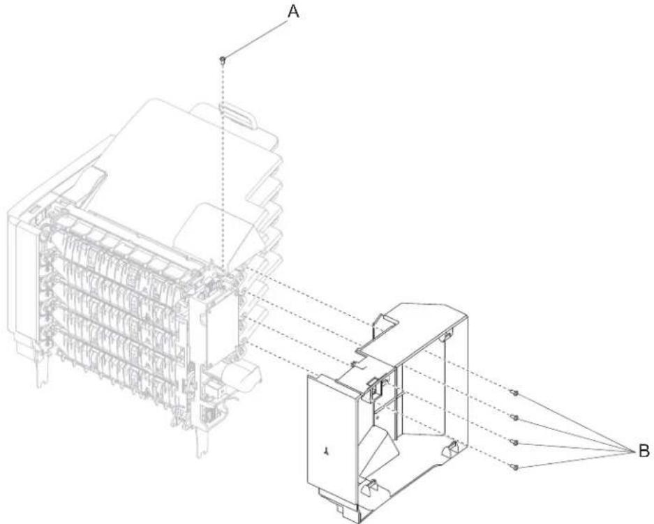 Technical diagram of an electrical connector assembly with labeled components A and B, showing internal structure and wiring connections.