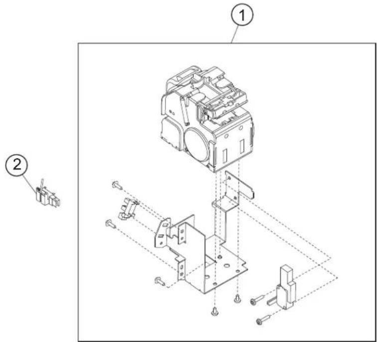 Technical diagram of an electrical switch assembly with labeled components and exploded view