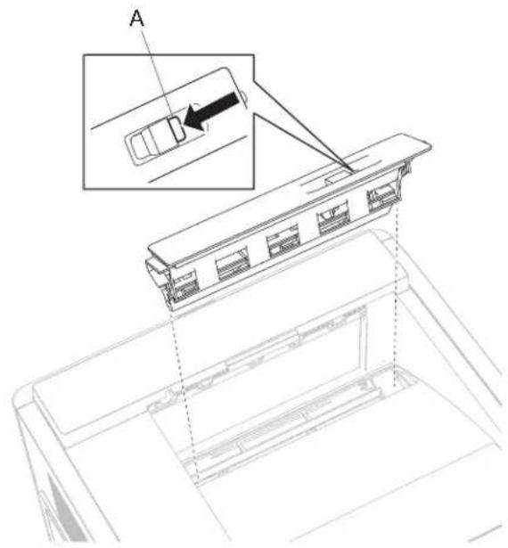 Technical diagram showing a device with labeled component A and an inset view of a device with internal structure.