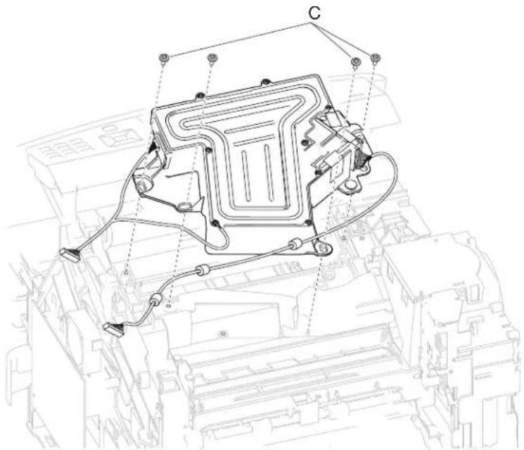 Technical diagram of an engine component with labeled parts C and D, showing internal structure and wiring connections.