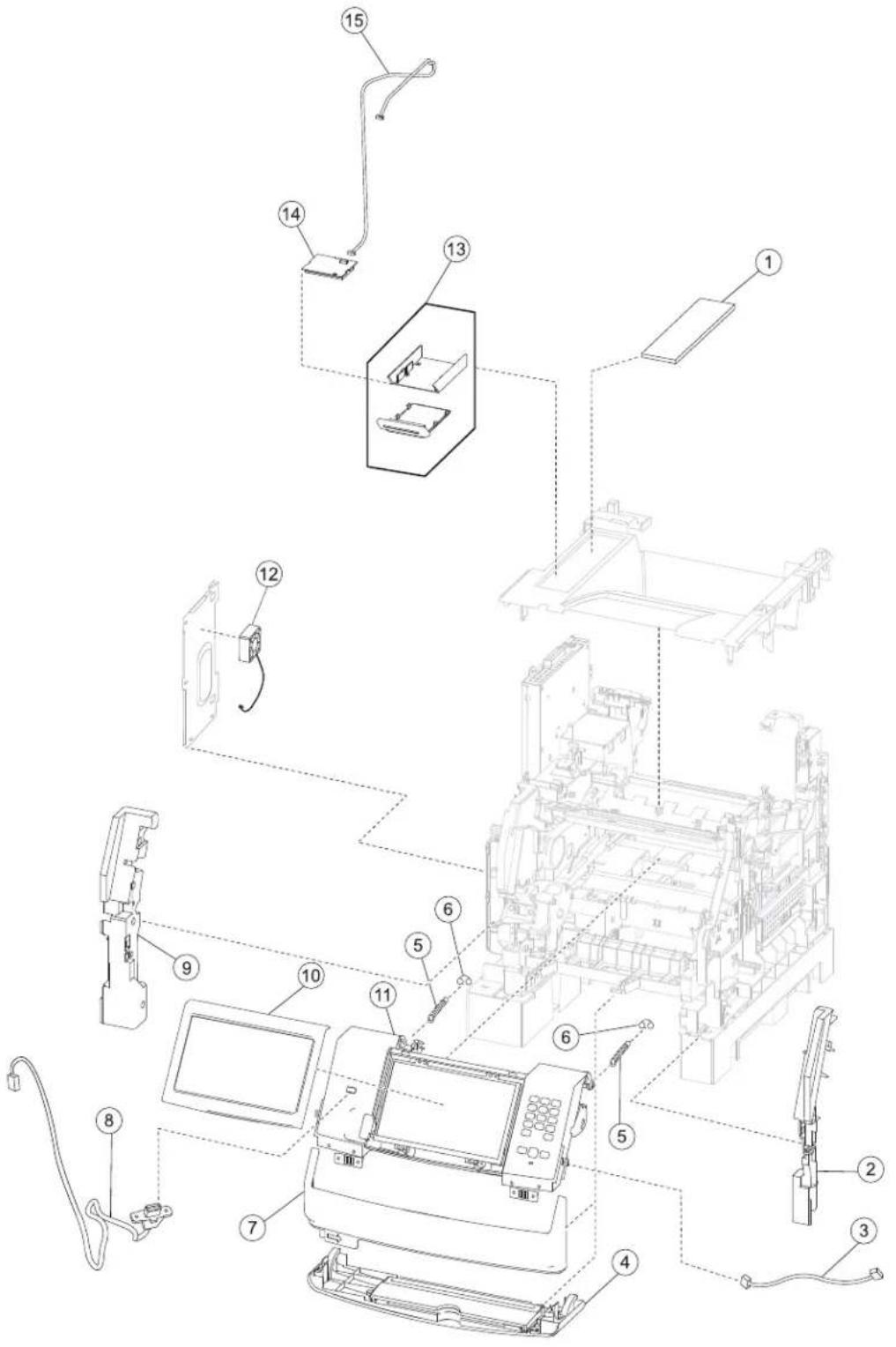 Technical diagram of a device assembly with numbered components for identification and maintenance reference.