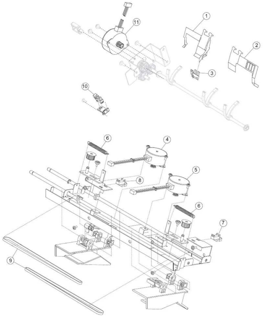 Technical schematic diagram of a mechanical assembly with numbered components for identification.
