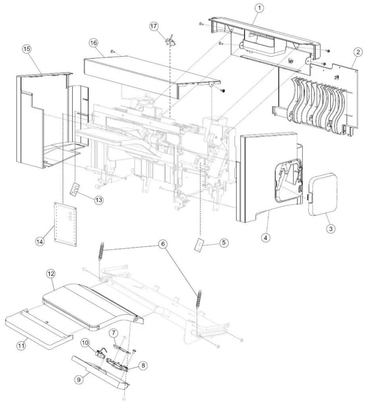 Exploded view diagram of a mechanical assembly with numbered components for identification