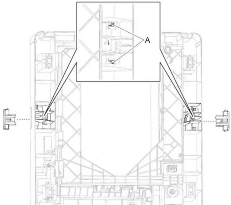 Technical diagram of a mechanical assembly with labeled component 'A' and structural details