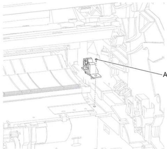 Technical diagram showing a forklift operating in an industrial facility with labeled component 'A'