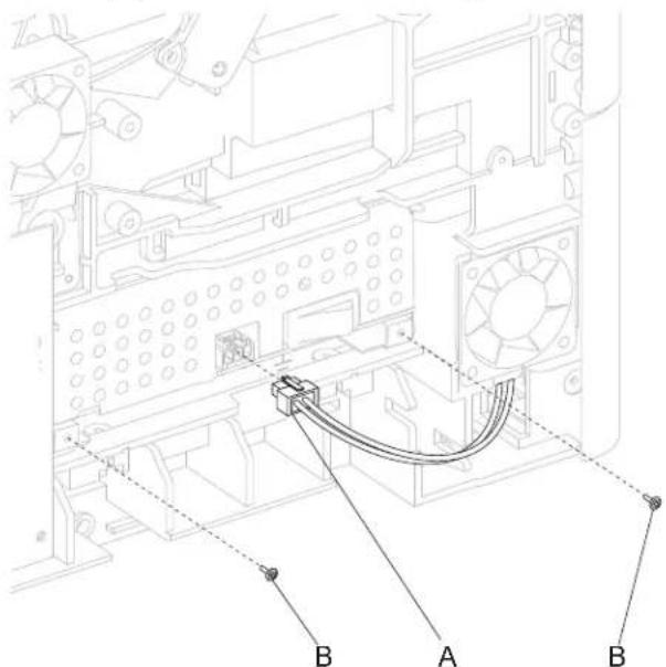 Technical diagram of a computer drive showing labeled components A, B, and B with cable routing
