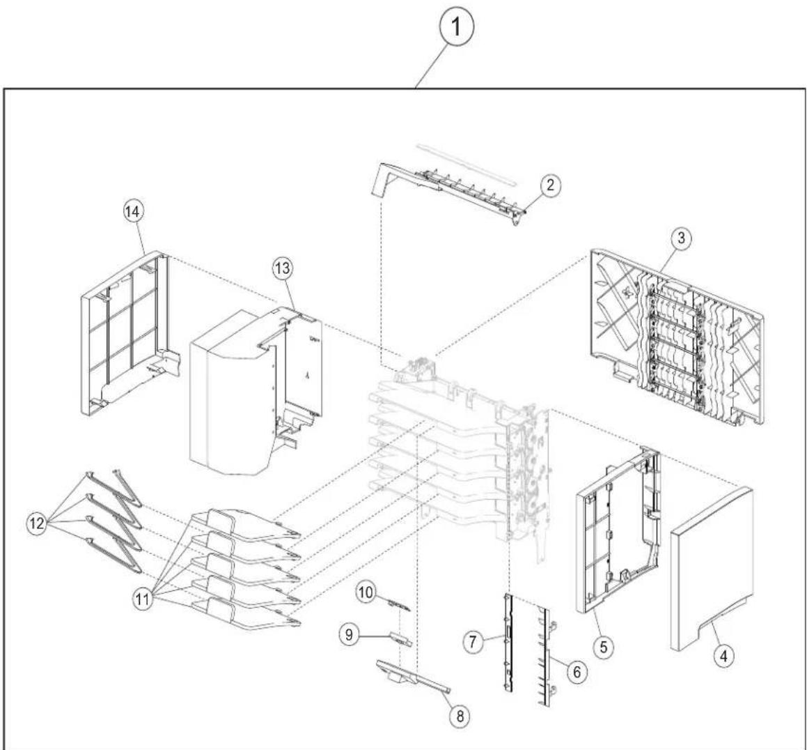 Exploded view diagram of a mechanical assembly with numbered components for identification