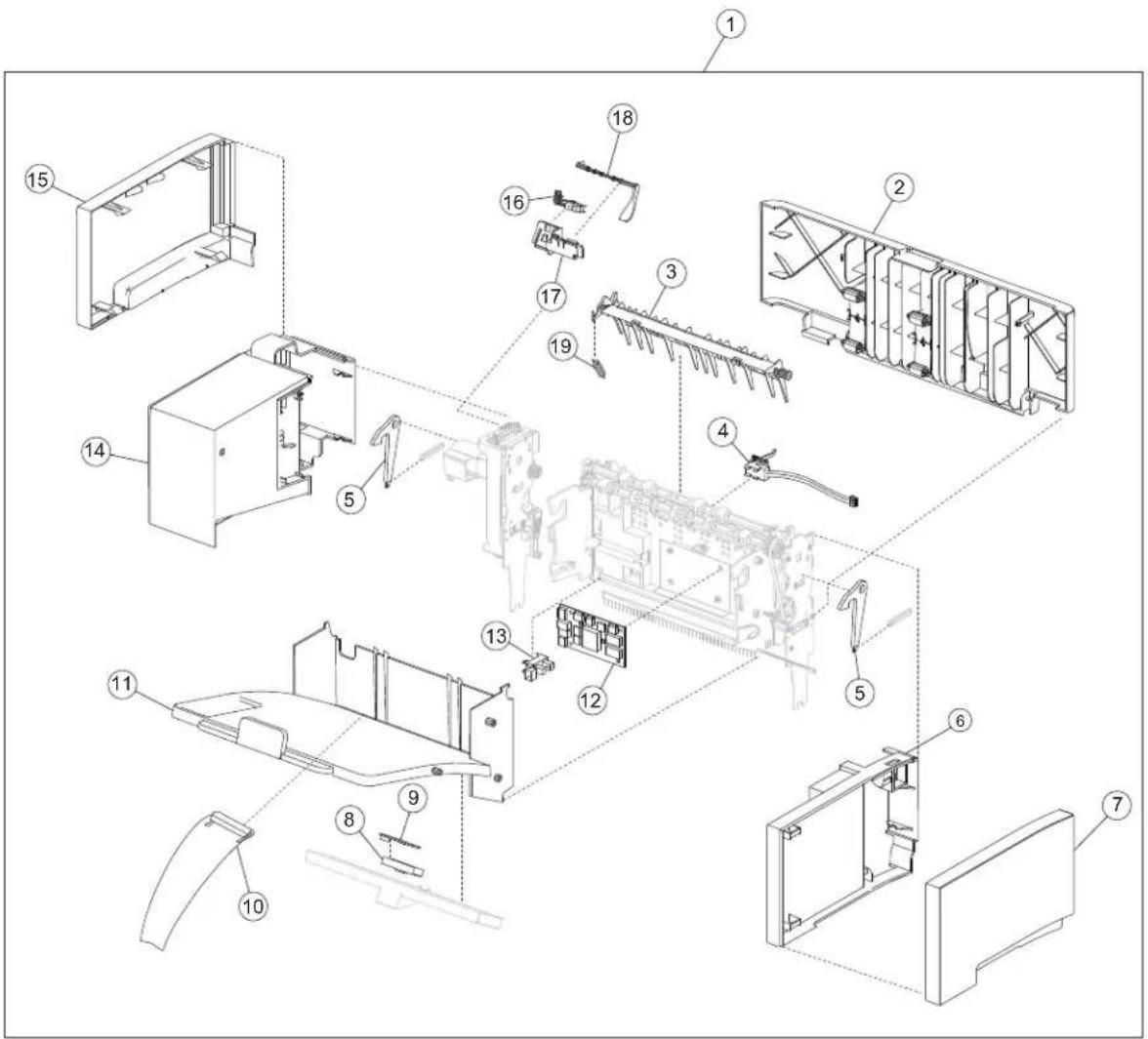 Exploded view diagram of a mechanical assembly with numbered components for identification