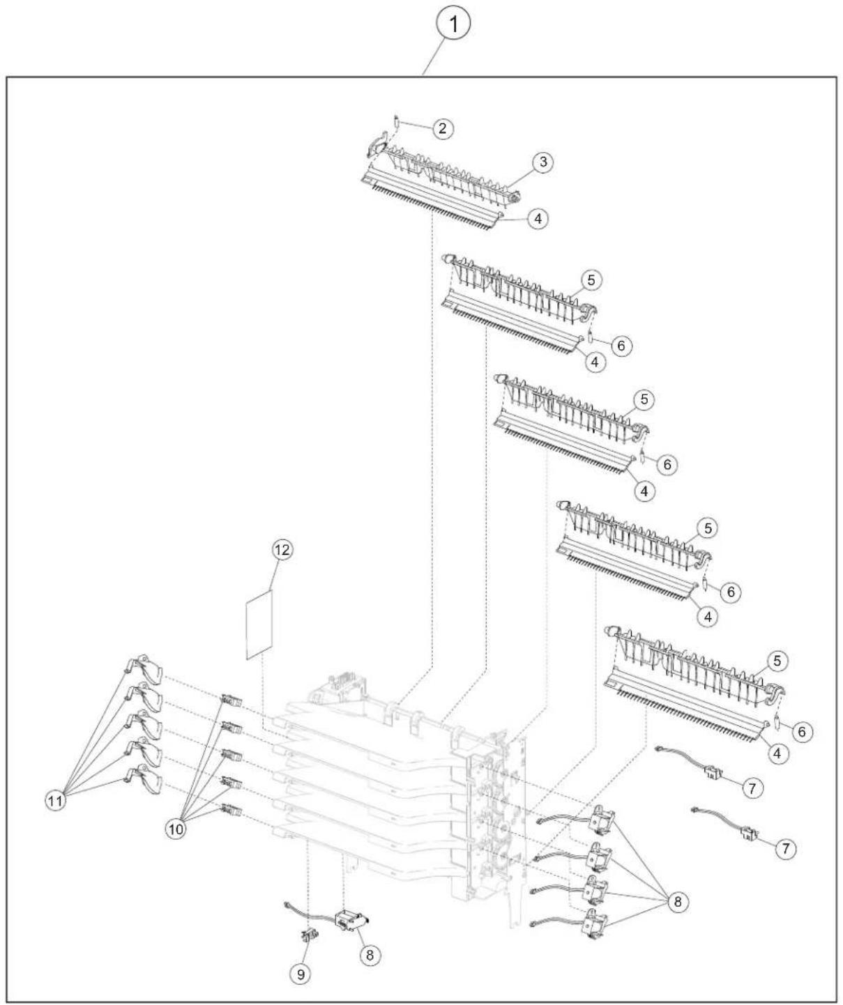 Technical diagram of a mechanical assembly with numbered components, likely for assembly or maintenance instructions.