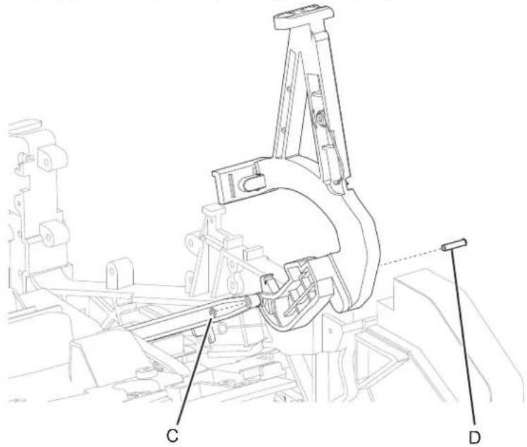 Technical diagram of a mechanical assembly with labeled parts C and D