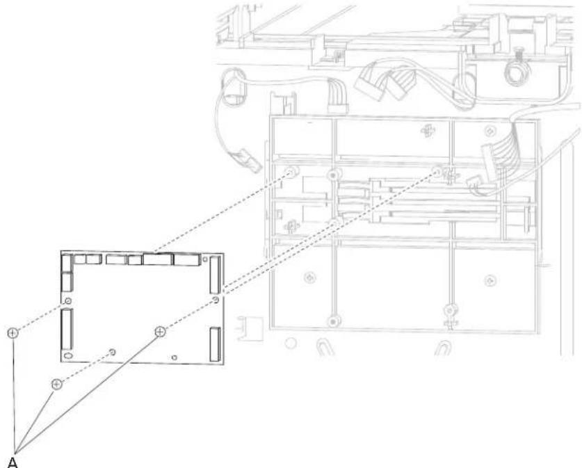Technical diagram showing a mechanical assembly with labeled components and alignment lines, including section A.