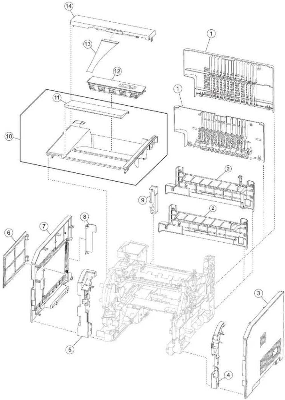 Exploded view diagram of a mechanical assembly with numbered components for identification