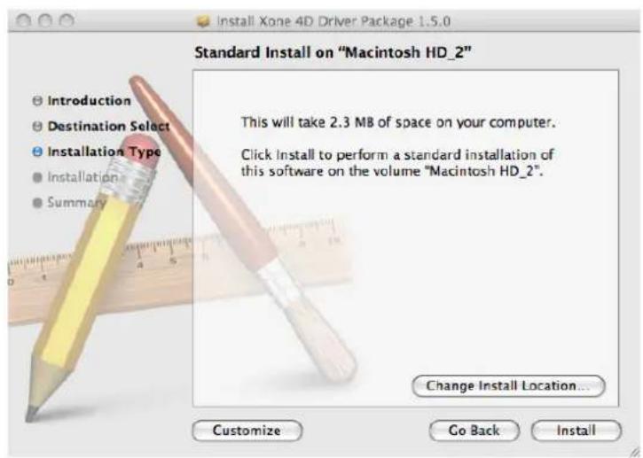 Standard Install on "Macintosh HD_2" This will take 2.3 MB of space on your computer. Click Install to perform a standard installation of this software on the volume "Macintosh HD_2". Change Install Location... Customize Go Back Install