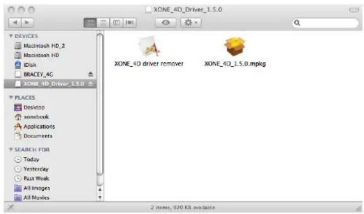 XONE_4D_Driver_1.5.0 DEVICES Macintosh HD_2 Macintosh HD IDisk BRACEY_4G XONE 4D Driver 1.5.0 PLACES Desktop xonebook Applications Documents SEARCH FOR Today Yesterday Past Week All Images All Movies XONE_4D driver remover XONE_4D_1.5.0.mpkg 2 items, 920 KB available
