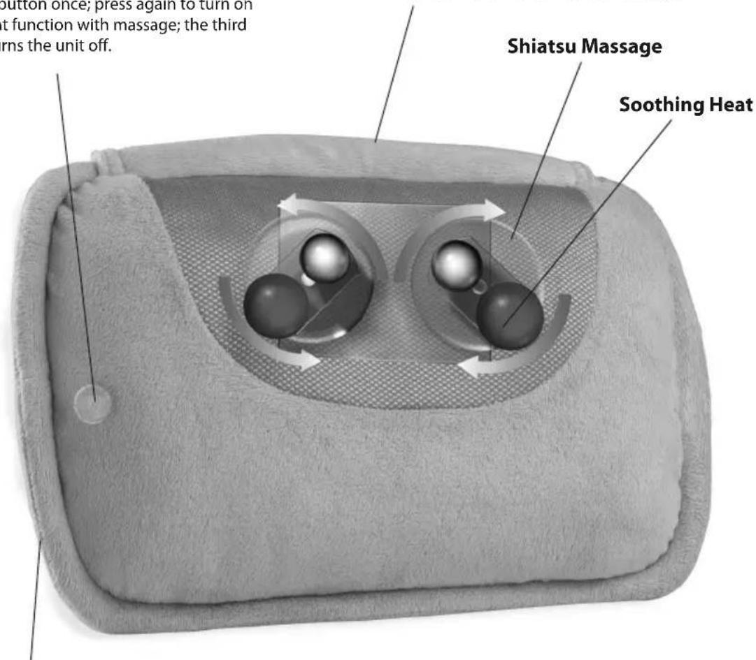 button once; press again to turn on it function with massage; the third rns the unit off. Shiatsu Massage Soothing Heat