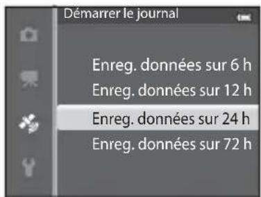 Démarrer le journal Enreg. données sur 6 h Enreg. données sur 12 h Enreg. données sur 24 h Enreg. données sur 72 h