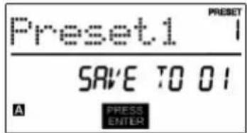 Preset.1 PRESET SAVE TO 01 A PRESS ENTER