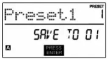 Preset1 PRESET SAVE TO 01 A PRESS ENTER