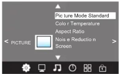Picture Mode Standard Color Temperature Aspect Ratio Nois e Reductio n Screen