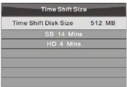 Time Shift Size Time Shift Disk Size 512 MB SB 14 Mins HD 4 Mins