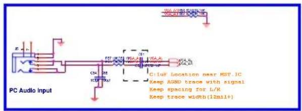 PC Audio Input C1uF location near MDT.IC Keep AGND trace with signal Keep spacing for L/R Keep trace width(12mil+)