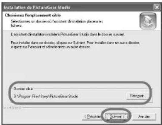 Installation de PictureGear Studio Chonissez l'enplacement cable Sélectionnez un dossier où assistent d'installation places les fichets. L'assistent d'installation installers PictureGear Studio dans le dossier suivant. Pour installer dans ce dossier, diques sur Subvent. Pour installer dans un autre dossier, diques sur Paracount et sélectionnez un autre dossier. Dossier cable D:\Program Files\Story\PictureGear Studio Paracount... < Escalider Surmont >... Annuler