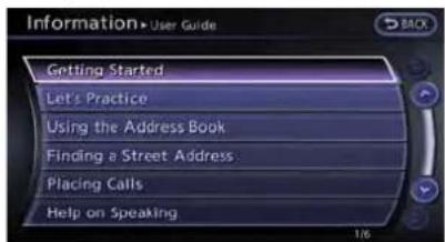 Information User Guide Getting Started Let's Practice Using the Address Book Finding a Street Address Placing Calls Help on Speaking