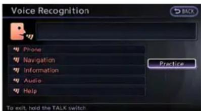 Voice Recognition Phone Navigation Information Audio Help Practice To exit, hold the TALK switch
