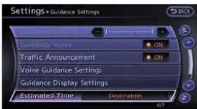 Settings > Guidance Settings Guidance Voice ON Traffic Announcement ON Voice Guidance Settings Guidance Display Settings Estimated Time Destination 67