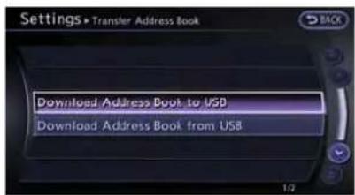 Settings > Transfer Address Book Download Address Book to USB Download Address Book from USB