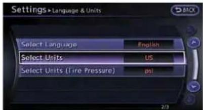 Settings > Language & Units Select Language English Select Units US Select Units (Tire Pressure) psi 2/3
