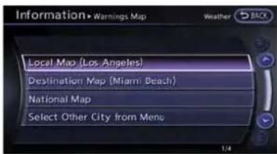 Information > Warnings Map Weather Local Map (Los Angeles) Destination Map (Miami Beach) National Map Select Other City from Menu