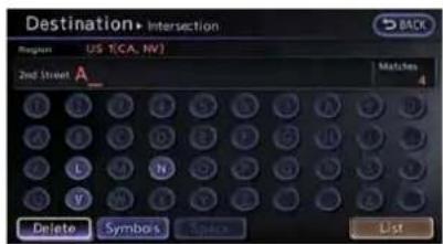 Destination+ Intersection Region: US TCA, NV) 2nd Street A_ Matches 4 Delete Symbols Save List